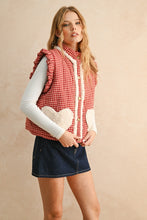 Load image into Gallery viewer, Miou Muse Gingham Vest with Sherpa Details in Red
