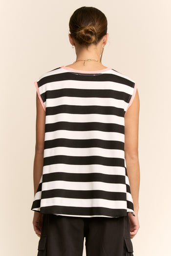 Davi & Dani Contrasting Striped Sleeveless Top in Black White