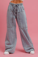 BiBi Washed Pinstripe Cargo Pants in Denim