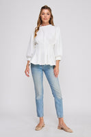 Allie Rose Double Knit Pleated Flare Top in Off White