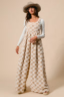 BiBi Checker Print Sherpa Wide Leg Overalls in Ivory/Latte