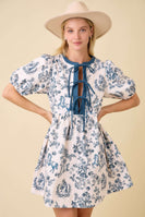 Main Strip Vintage Horse Toile Print Denim Mini Dress in Dark Navy