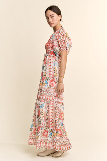 bohemian style chiffon maxi dress Ethereal Bohemian Ruffle Neck Chiffon Maxi Dress for Tropical Getaways & Boho Beach Vacations brown S-M
