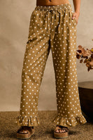 So Me Polka Dot Print Waist Elastic Ruffle Pants in Beige/White