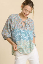 Load image into Gallery viewer, Umgee Semi-Sheer Mixed Colorblock Print Open Front Tie Top in Mint Mix Top Umgee   
