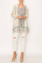 Load image into Gallery viewer, Origami Printed and Lace Tunic Top in BG/TURQ
