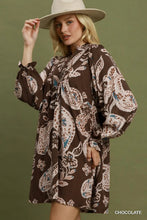 Load image into Gallery viewer, Umgee Paisley Floral V-Neck Babydoll Dress in Chocolate
