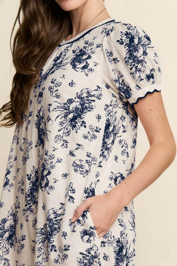 J.nna Floral Print Mini Dress in Navy