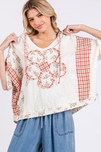 Sage+Fig Mix n Match Hooded Top with Daisy Patch Front in Cream