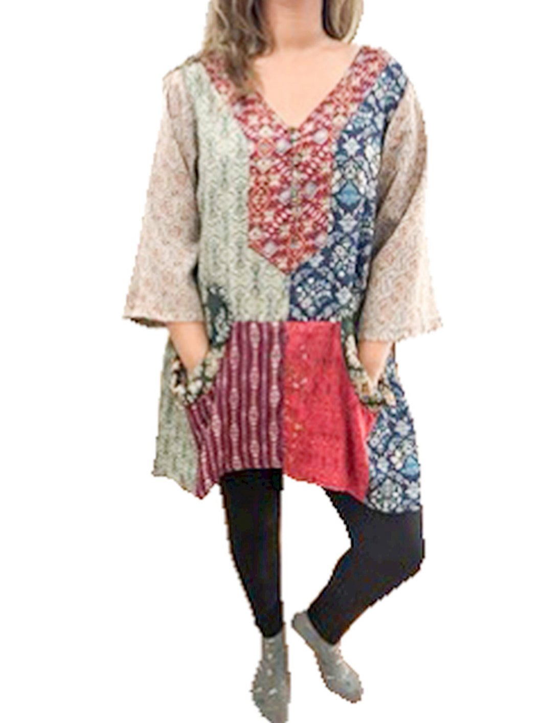 Sacred Threads Vintage Vineyard Patchwork Tunic Top Shirts & Tops Sacred Threads   