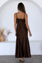 Load image into Gallery viewer, Storia Satin Ruffle V-Neck Dress in Brown
