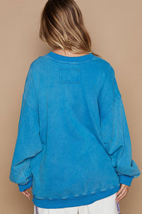 POL Vintage Washed Terry Knit top in Pacific Blue