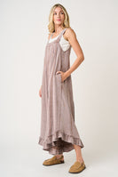 Mittoshop V Back Ruffle Detailed Jumpsuit in Coffee