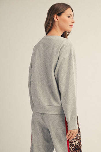 Jodifl Side Animal Contrast Accent Casual Sweatshirt in Heather Grey