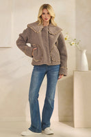 Veveret Sherpa Jacket with Ruffle Trim in Gray