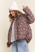 Load image into Gallery viewer, J.nna Ribbon Bow &amp; Floral Print Puffer Jacket in Brown
