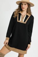 Umgee Waffle Knit Tunic Mini Dress in Black