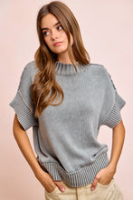 Load image into Gallery viewer, BiBi Washed Rib Banded Drop Shoulder Sweater Top in Smoke Grey
