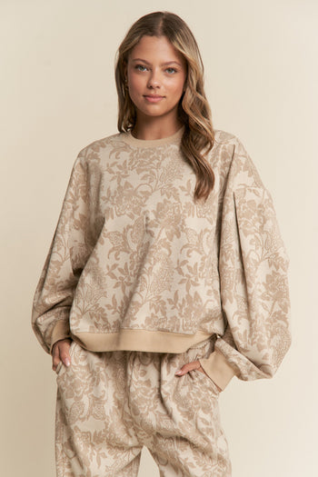 J.nna Textured Floral Print Sweater in Multi Taupe