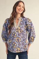 Jodifl Ruffled Neckline Floral Top in Blue