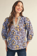 Load image into Gallery viewer, Jodifl Ruffled Neckline Floral Top in Blue
