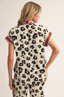 Jodifl Color Band Accent Button Down Leopard Top in Red/Animal