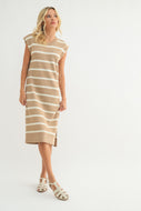 Wishlist Striped Sweater Midi Dress in Mocha/Cream
