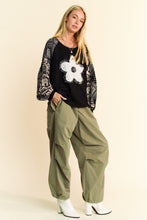 Load image into Gallery viewer, Davi &amp; Davi Waffle Knit Top with Flower Patch Front in Black
