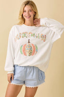 Main Strip Mixed Print Pumpkin Patchwork Lightweight Sweatshirt in White