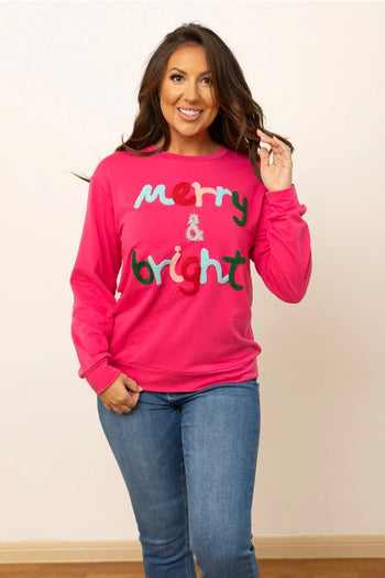 Grace+Emma Merry & Bright Sweatshirt in Hot Pink