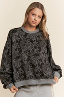 J.nna Textured Floral Print Sweater in Black