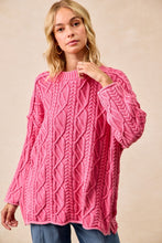 Load image into Gallery viewer, BiBi Cable Knit Mineral Washed Sweater in Washed Hot Pink
