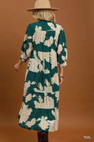 Umgee Floral Tiered Maxi Dress in Teal