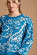 Load image into Gallery viewer, Umgee Floral Knit Sweater in Turquoise
