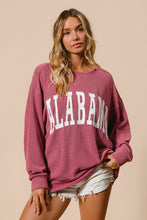 Load image into Gallery viewer, BiBi Solid Color Textured Ribbed Knit Top with ALABAMA Lettering in Dusty Wine
