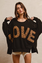 Load image into Gallery viewer, BiBi OVERSIZED Solid Color Top with Leopard &quot;LOVE&quot; Letter Patches in Black
