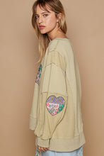 Load image into Gallery viewer, POL Solid Color French Terry Top with LOVE Patches in Olive Powder
