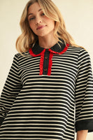 Jodifl Ruffle Accent Stripe Shift Dress in Red/Black