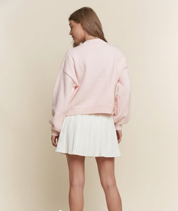 J.nna Embroidered Pearl Heart Sweater in Baby Pink
