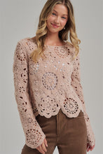 Load image into Gallery viewer, BON Chenille Knit Crochet Lace Sweater in Oatmeal
