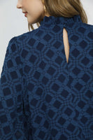 Umgee Jacquard Textured Lattice Pattern Top in Navy