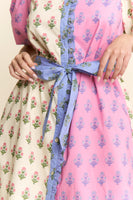 J.nna Colorblock Floral Print Mini Dress in Pink Multi