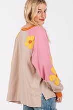 Load image into Gallery viewer, Sage+Fig OVERSIZED Multi Colored Daisy Patch Top in Mushroom
