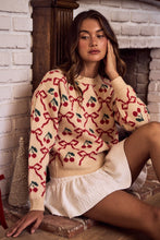 Load image into Gallery viewer, So Me Cherry Ribbon Pattern Knit Sweater in Beige
