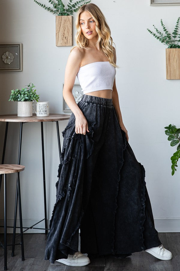 Oli & Hali Ruffled Trim Wide Leg Pants in Black – June Adel
