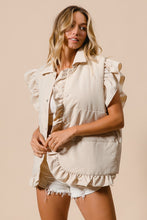 Load image into Gallery viewer, BiBi Solid Color Puff Vest with Ruffle Details in Sand
