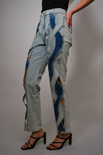 Blue B Swirl Cut Out Denim Jeans in Light Wash