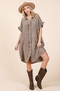 Mittoshop Cotton Gauze Mini Length Shirt Dress in Toffee