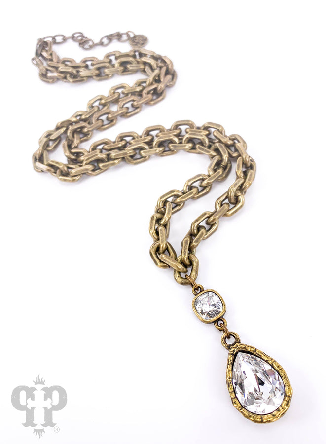 Crystal Teardrop Necklace in Gold Necklace Pink Panache Brands   