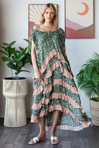 Oli & Hali Mixed Floral Print Layered Maxi Dress in Green